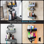 ShowerSMART Rust Resistant Hygienic Shower Caddy – Hanging Bathroom Organizer with Adjustable Shelves, Easy Clean Trays & Magnetic Hooks for DIY Remodels & Shower Niches - Graphite