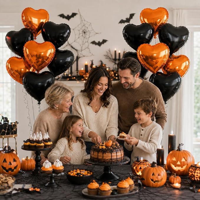 Black Orange Heart Foil Balloons 18Inch - Image 3
