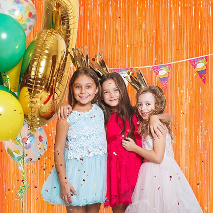 Orange Metallic Tinsel Foil Fringe Curtains, 2 Pack 3.3x8.3 Feet Party Streamer - Image 4