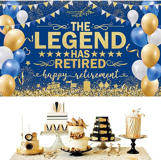Blue Gold The Legend Has Retired Banner Backdrop Photography Background Hanging - Image 6
