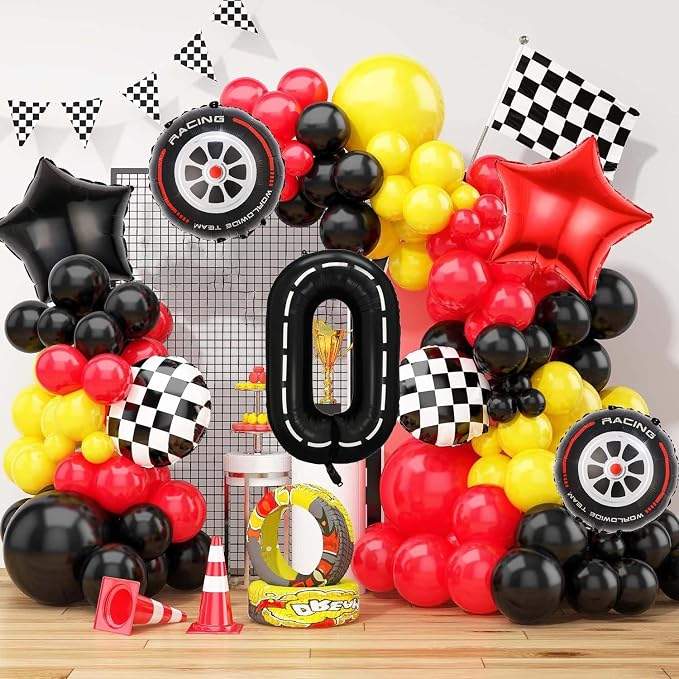 Race Car Balloons, 40 Inch Racetrack Number 0 Balloon, Big Number Balloons Black - Image 5