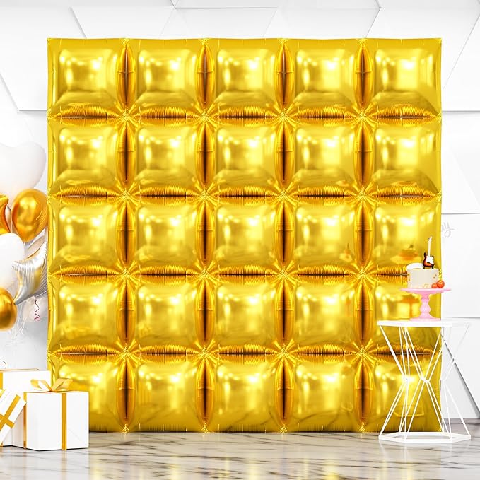 NISOCY 25PCS Metallic Gold Square Foil Balloons Wall Backdrop | Double Sided by NISOCY