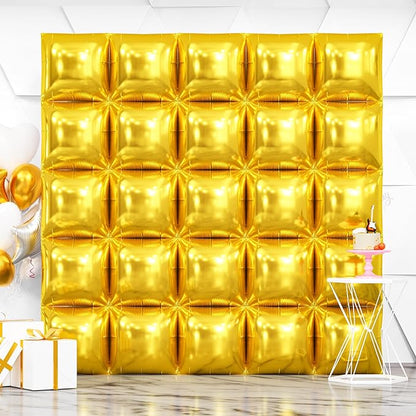 NISOCY 25PCS Metallic Gold Square Foil Balloons Wall Backdrop | Double Sided by NISOCY
