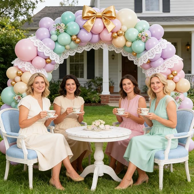 Pastel Green Pink and Purple Balloon Arch Garland Kit，164Pcs tea party - Image 4