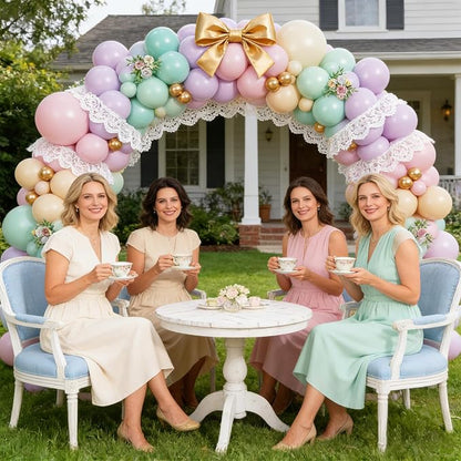 Pastel Green Pink and Purple Balloon Arch Garland Kit，164Pcs tea party - Image 4