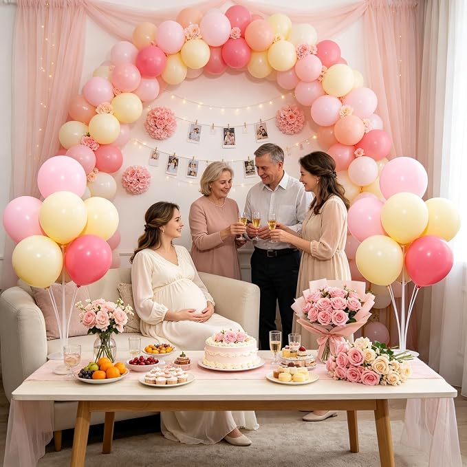 4 Set Pink Yellow White Balloon Stand Centerpiece Table Decorations | Birthday - Image 6