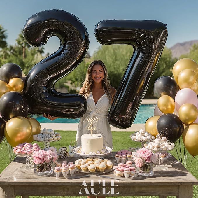AULE 40 Inch Black Number Balloon 7 Foil 0-9 Birthday Big Numbers | Birthday - Image 4