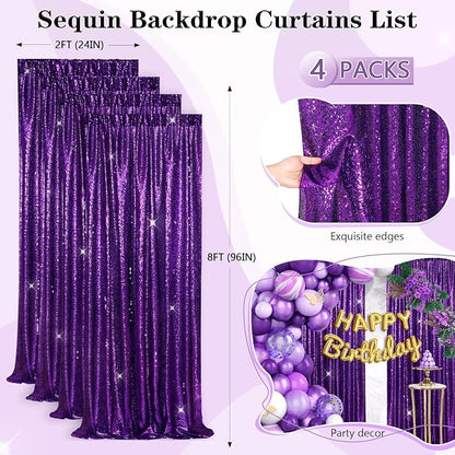Purple Sequin Backdrop 4 Panels 2FTx8FT Glitter Party Photo Background | - Image 3