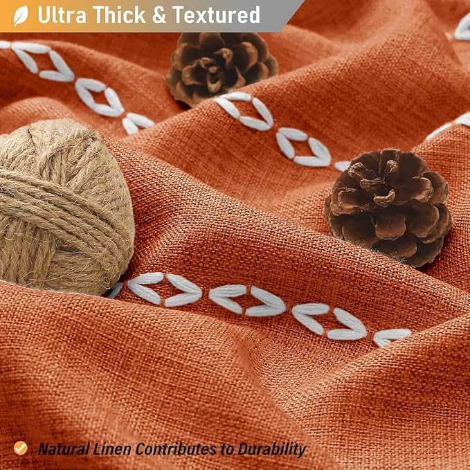 54 x 72 Boho Linen Heavy Duty Cloth Shower Curtain Set, Burnt Orange | Small - Image 2
