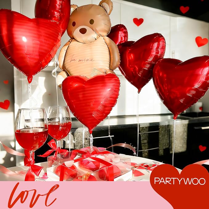 PartyWoo Latex Balloons 15pcs Foil Bear and Red Heart 24 18 Inch | Balloons - Image 5