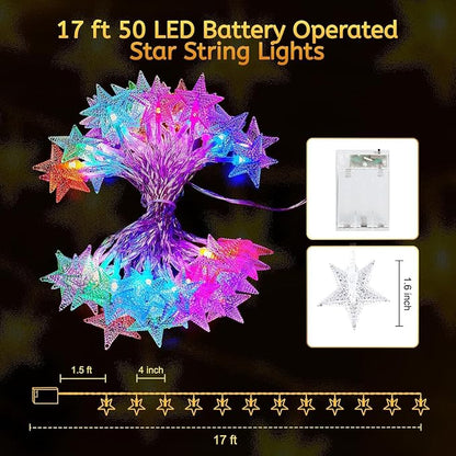 Minetom Star String Lights Battery Operated - 17 ft 50 LED Color Changing Star - Image 8