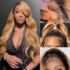 Honey Blonde Lace Front Wigs Human Hair 13x6 Ombre HD Transparent Lace Frontal Wig 12A Body Wave 1B/27 Highlight Lace Front Wigs Human Hair Wigs for Women Pre Plucked with Baby Hair 22inch