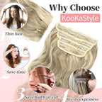 KooKaStyle Clip in Synthetic Highlight Hair Extensions Long Wavy 4PCS Thick Hairpieces Ashy Beige Blonde Balayage Fiber Double Weft Natural Hair Extensions 24 Inch for Women