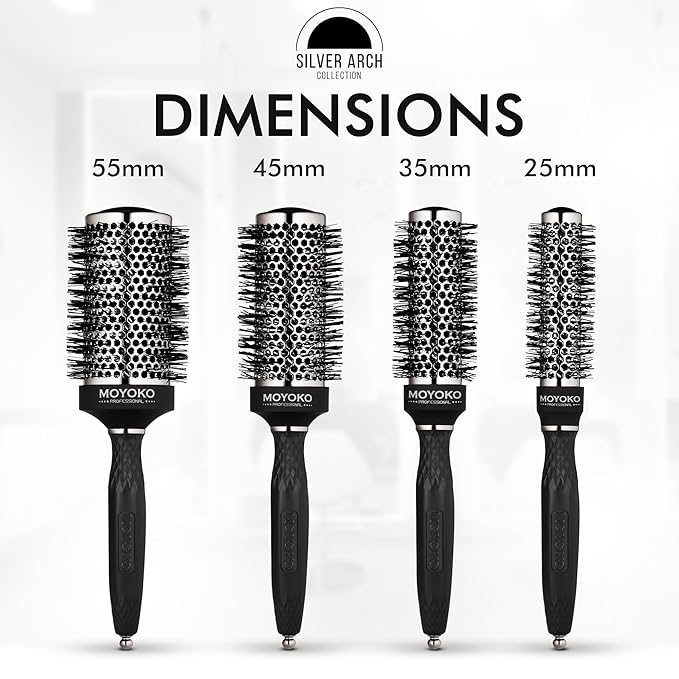 Silver Arch Round Brush for Blow Out (25mm) Professional Metal Small Round Hair Brush for Blow Drying Short Hair with Sectioning Pin, Salon Quality, Anti-Static Ionic Technology