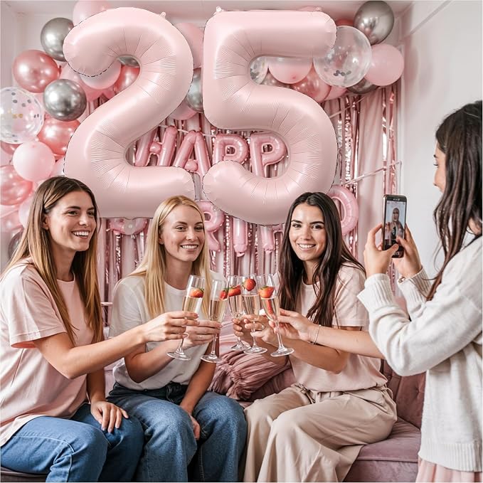 Pastel Pink 25 Balloon Number for Girls, Big Light Blush Pink Foil 2 & 5 Helium - Image 3