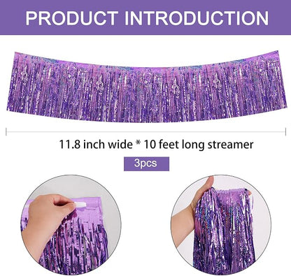 BEISHIDA Laser Light Purple Fringe Garland Banner Wall Tinsel Foil Streamer | - Image 2