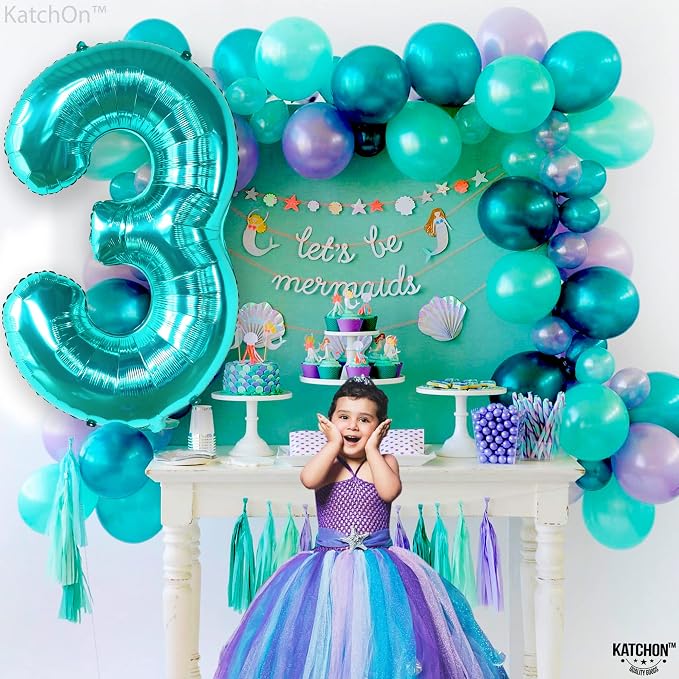 KatchOn Foil Teal Number 3 Balloon - Image 6