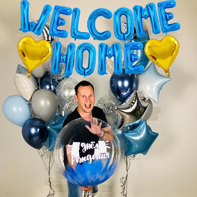 TONIFUL 16 Inch Blue WELCOME HOME Foil Letter Balloons Banner Decorations | - Image 5