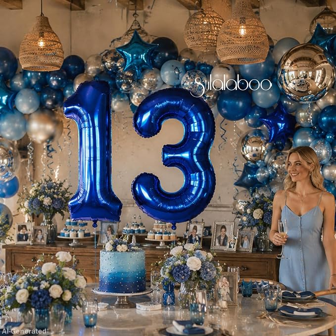 40 Inch Navy Blue Big Number 13 Balloon 0-9 Large Helium | Royal Blue Balloons - Image 3