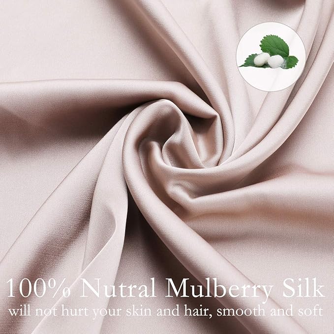 Silk Pillowcase for Hair and Skin 2 Pack 100% Mulberry Silk Bed Pillowcase Hypoallergenic Soft Breathable Both Sides Silk Pillow Case with Hidden Zipper, Pillow Cases (Standard, ApricotGray)