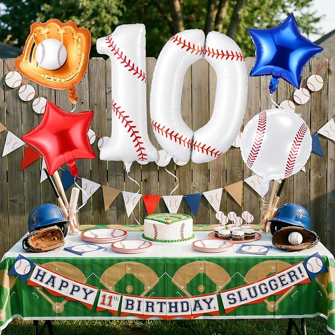 Jenaai Number 10 Baseball Balloons White Red and Blue Baseball Glove Balloons - Image 5