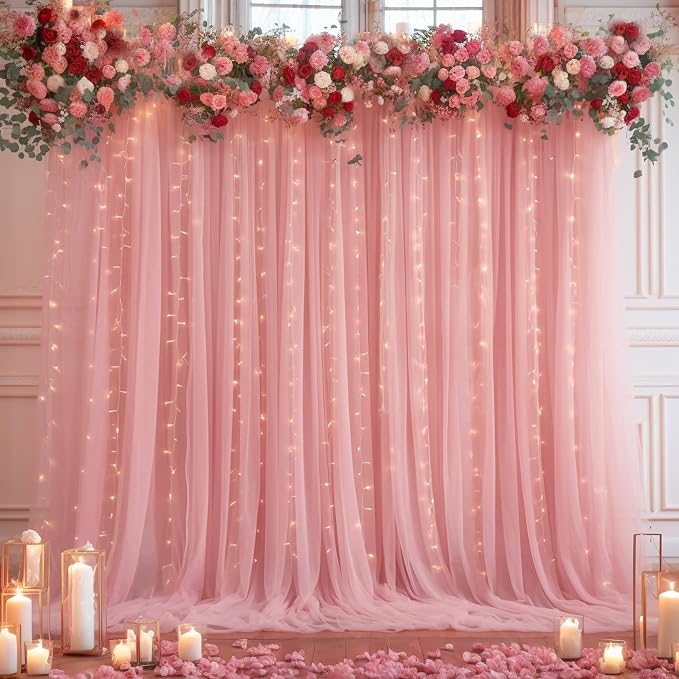 10x10ft Dusty Rose Tulle Backdrop Curtain by Partisky