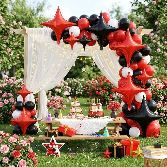 Black Red Star Balloons, 26 Inch and 10 Inch Red Stars Shaped Balloon - Image 5