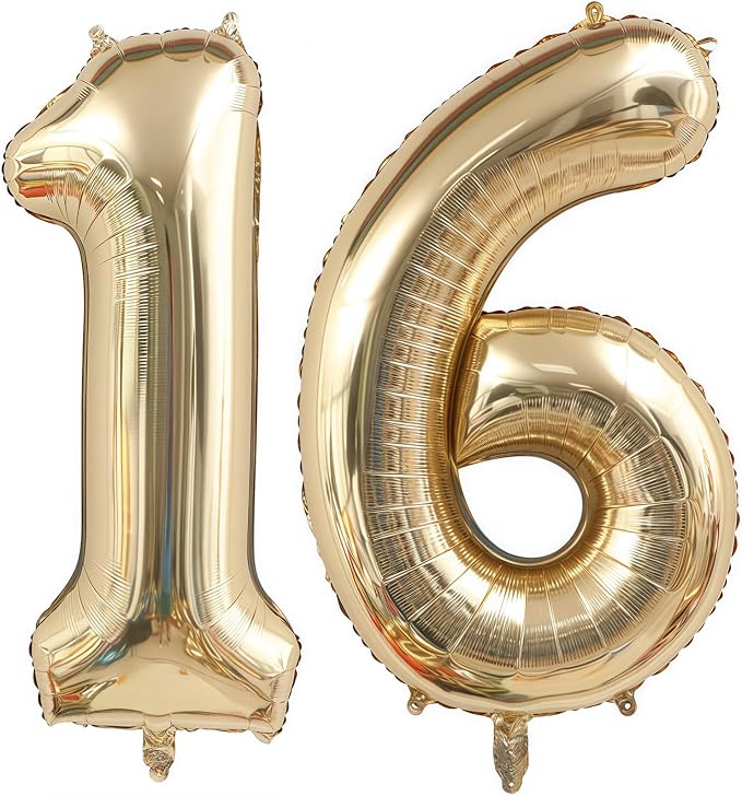 Champagne Gold 16 Balloon Number, 40 Inch Light Gold 16 Balloons Big Foil Mylar by BBPOOL