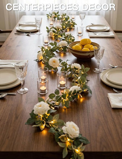 60LED Garland with White Camellia Lights Battery Operated Clear Wire | Vines - Image 7