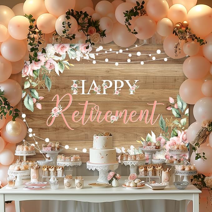 Mocsicka Rustic Retirement Backdrop Women Happy Retirement Party Decorations - Image 2