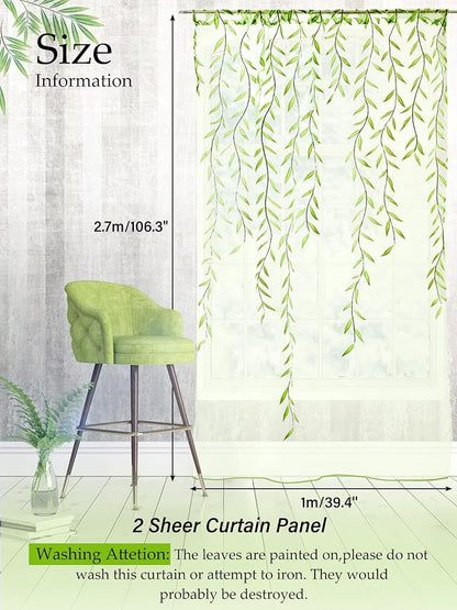 Willow Voile Curtains Cute Green Sheers Leaf Tulle Vine Window Sheers Ivy - Image 2
