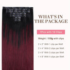 GOO GOO Clip in Hair Extensions Real Human Hair, Remy Human Hair Extensions Clip ins for Women, Natural Human Hair, 16inch 110g 7 Pcs, #1/99j Balayage Jet Black to Red Seamless Blend