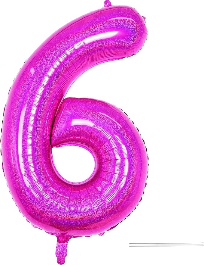 Hot Pink 6 Balloon, 40 Inch Large Laser Hot Pink Foil Helium Number Balloons 0-9 by KYGNE