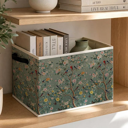 Chinoiserie Bird Floral Foldable Storage Bins Box - Image 3