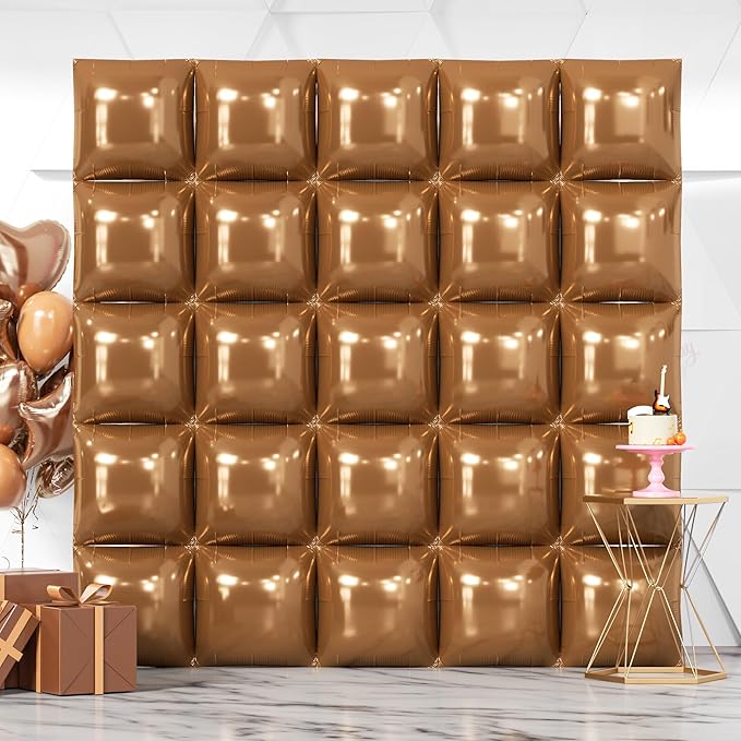 NISOCY 25PCS Brown Square Foil Balloons Wall Backdrop | Double Sided Balloon by NISOCY