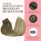 GOO GOO Clip in Hair Extensions Real Human Hair, Remy Human Hair Extensions Clip ins for Women, Natural Human Hair, 12inch 85g 7Pcs, 3/8/613 Balayage Walnut Brown to Ash Brown and Bleach Blonde