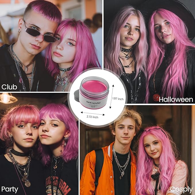 SOVONCARE Light Pink Temporary Hair Color Wax Washable Hair Dye for Men & Women, All-Day Hold Disposable Hair Styling Clays for Party, Cosplay & Daily 4.23 oz