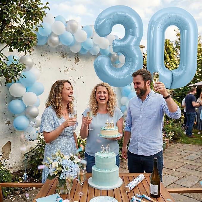 TONIFUL 40 Inch Pastel Blue Number 3 and 0 Foil Balloons Large Mylar Foil Digit - Image 3