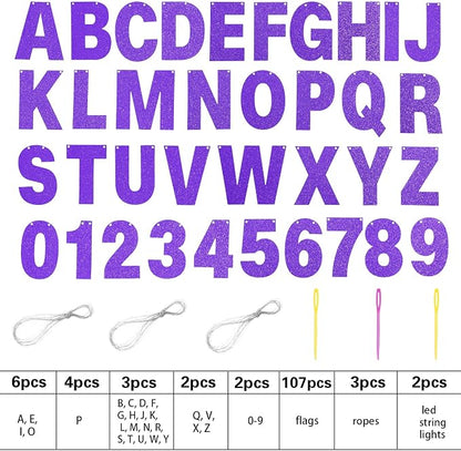TaoBary 112 Pcs DIY Letter Kit Glitter Customizable Banner Letters Include 107 - Image 3