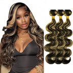 28 28 28 Inch Highlight Bundles Human Hair Blonde Body Wave Bundle Brazilian Virgin Remy Hair Extensions Niegmeag 2 Tone Black and Honey Blonde Bundle P1B27 Color