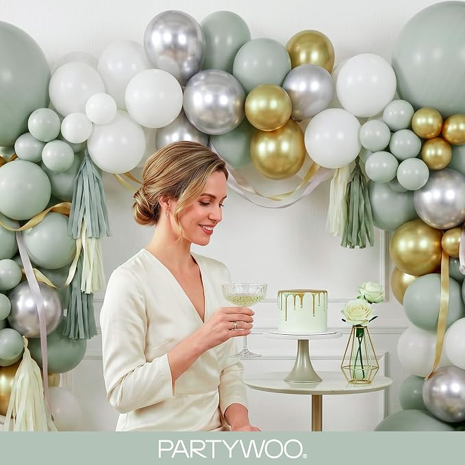 PartyWoo Dusty Green Balloons 100pcs Sage Olive Eucalyptus Green Boho Color | - Image 9