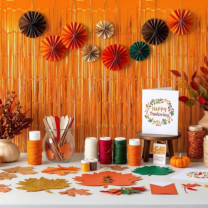 10 Pack Orange Backdrop Curtain 3.2ft x 8.2ft Metallic Tinsel Foil Fringe - Image 5