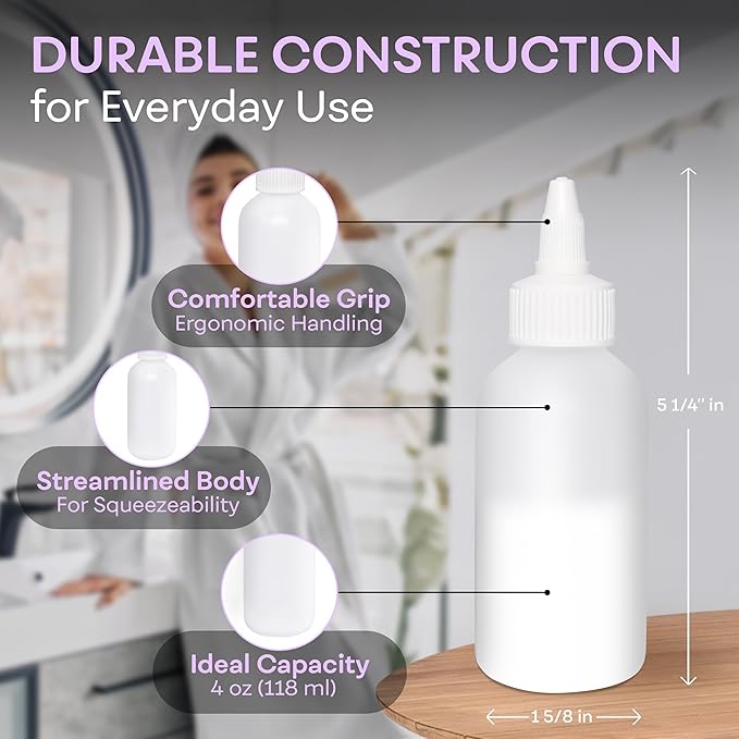 BRIGHTFROM Twist Top Applicator Bottles, Squeeze 4 OZ Empty Plastic Bottles, Refillable, Open/Close Nozzle - Leak Proof, Multi Purpose - 3 PACK