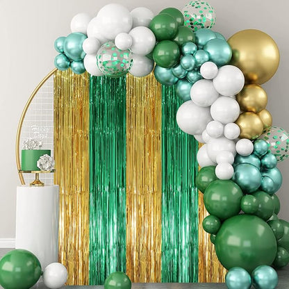Voircoloria Green Gold Foil Fringe Backdrop Curtains, 2 Pack | Tinsel Streamers - Image 7
