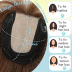Hair Toppers for Women Real Human Hair, 360° 3D Toppers Pieces for Women with Thinning Crown Wispy Bangs 16 Inch Upgrade Big Basement (Light Brown, 16 Inch Wispy Bangs)