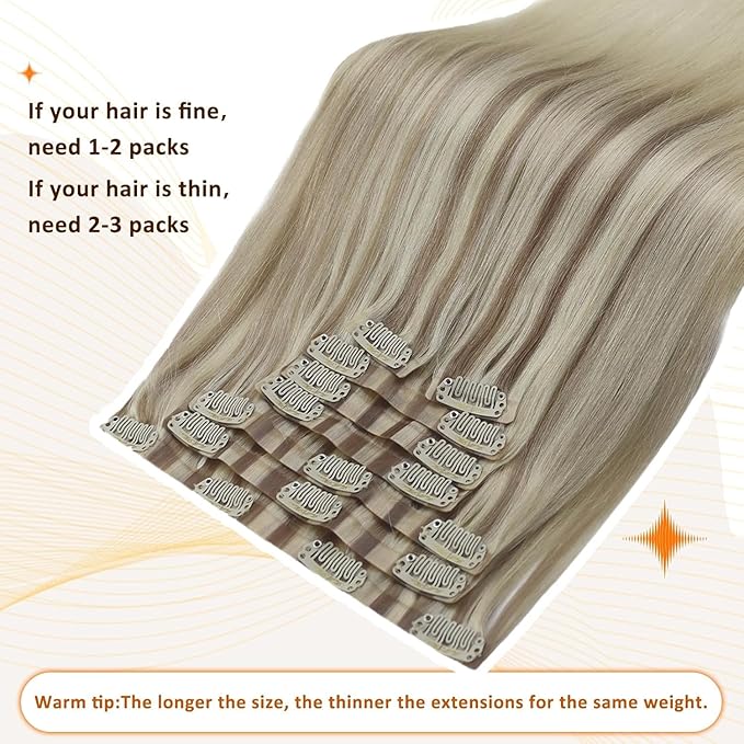 Full Shine Blonde Clip in Hair Extensions Balayage Blonde Ash Blonde Mix Platinum Blonde Human Hair Clip in Extensions 18 Inch White Clip ins Hair Extensions Ease for Use 8 Pcs 120 Grams