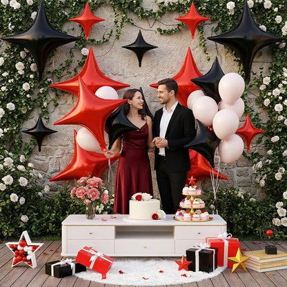 Black Red Star Balloons, 26 Inch and 10 Inch Red Stars Shaped Balloon - Image 7