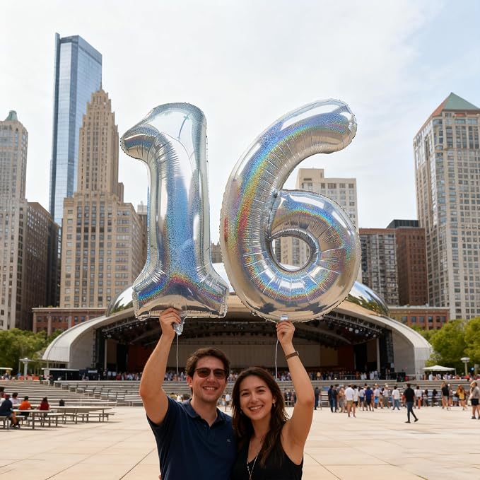 Jonhamwelbor 40 Inch Laser Silver Number 16 Balloon Numbers Foil Mylar Giant - Image 6