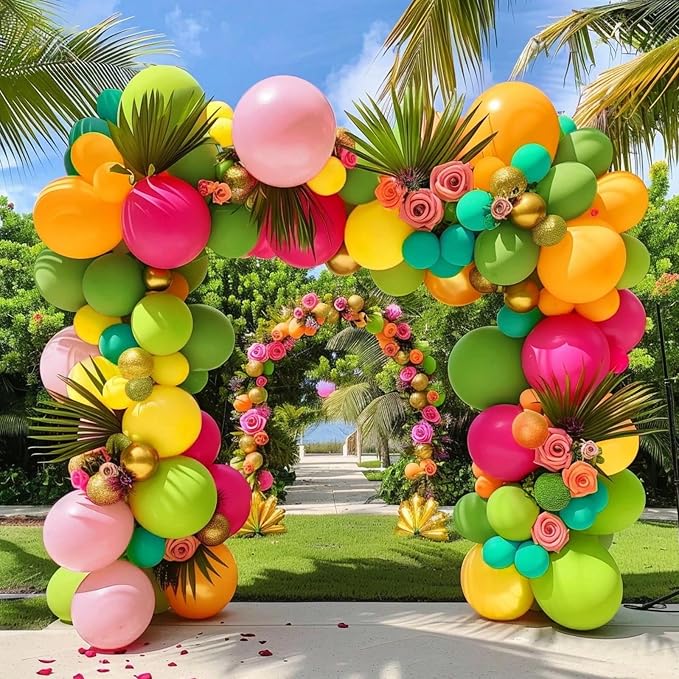Tropical Balloons, 50 Packs 12 Inch Hawaiian Balloons Hot Pink Orange Teal - Image 3
