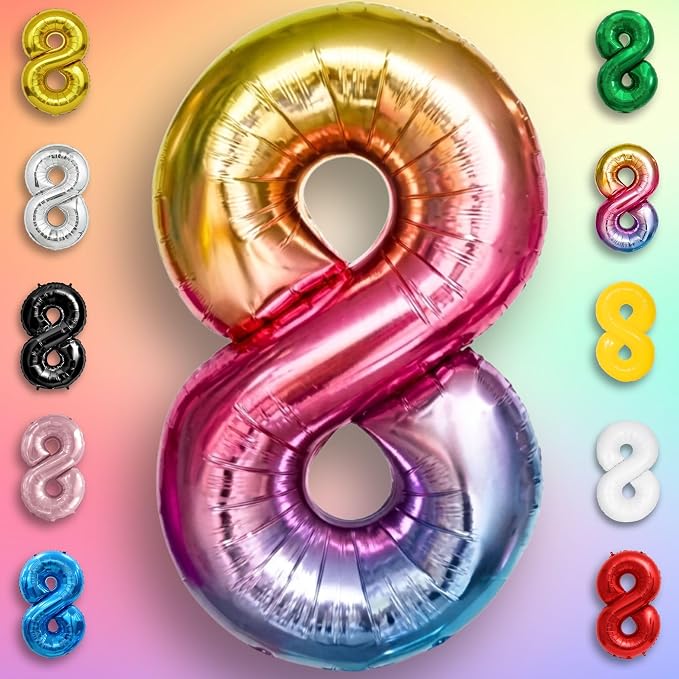 Rainbow Number Balloons 8 Mylar Foil 40 Inch - Image 2